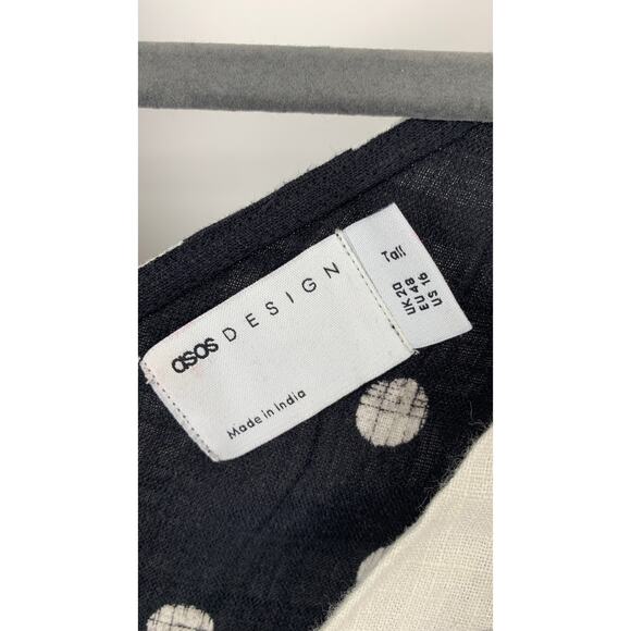 ASOS Linen V Neck Polka Dot Maxi Slip Sundress Women Plus 16 Tall New Mono Spot - Picture 8 of 11